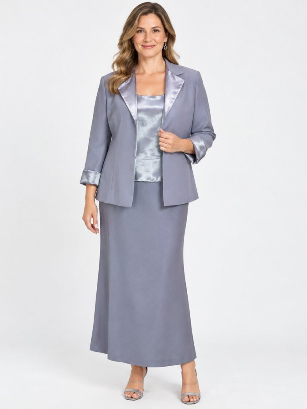 VTG Nipon Boutique Size 10 3 Piece Lined Suit Baby Blue Blazer Midi Skirt Top